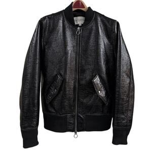 VTG Guy Laroche Homme Sz M Wet Look Black Bomber Jacket